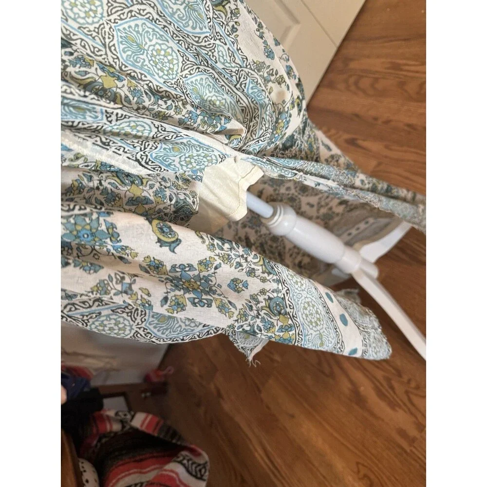 Free People  Green Teal Ivory Moroccan Printed Maxi Dress  Size 4 Cottage Core